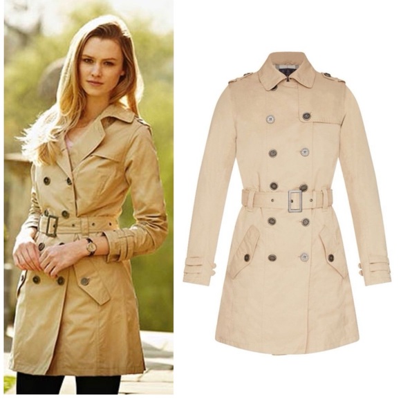 Barbour Tartan Tay Trench Coat In Beige Cream 4 Double Breasted Classic Preppy - Picture 1 of 16
